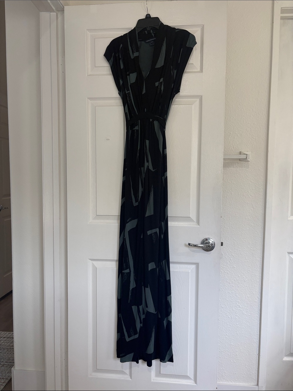 French Connection Black Maxi Dress with Green Abstract Print